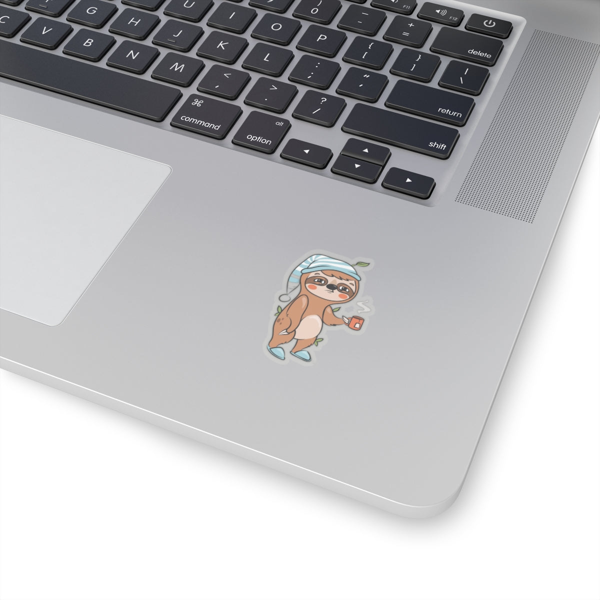 Sleepy Cartoon Sloth Drinking Coffee Sticker, Sloth Vinyl Sticker, Laptop Decal, Cute Sloth Sticker, Sloth Laptop Decal