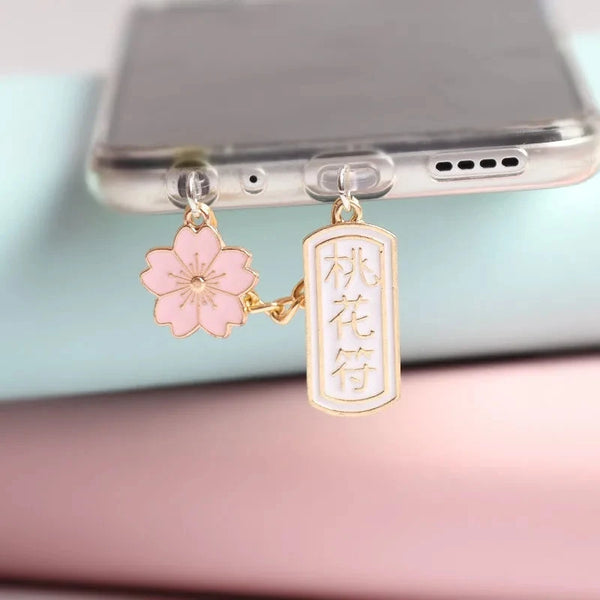 Kawaii Dust Plug Charm Peach Blossom Talismank Anti Dust Cap Cute Charging Port  For iPhone USB C Dust Protection Couple Pendant