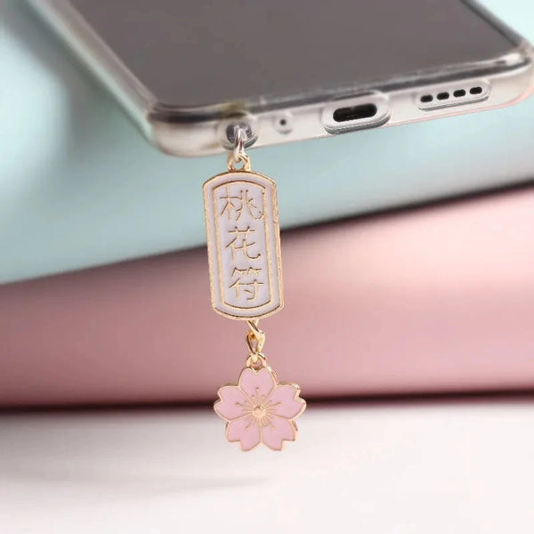 Kawaii Dust Plug Charm Peach Blossom Talismank Anti Dust Cap Cute Charging Port  For iPhone USB C Dust Protection Couple Pendant