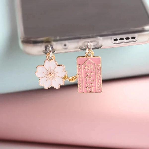 Kawaii Dust Plug Charm Peach Blossom Talismank Anti Dust Cap Cute Charging Port  For iPhone USB C Dust Protection Couple Pendant