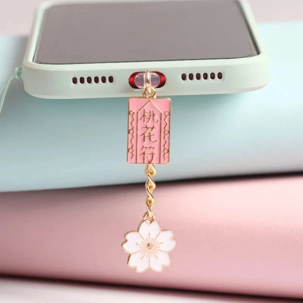 Kawaii Dust Plug Charm Peach Blossom Talismank Anti Dust Cap Cute Charging Port  For iPhone USB C Dust Protection Couple Pendant