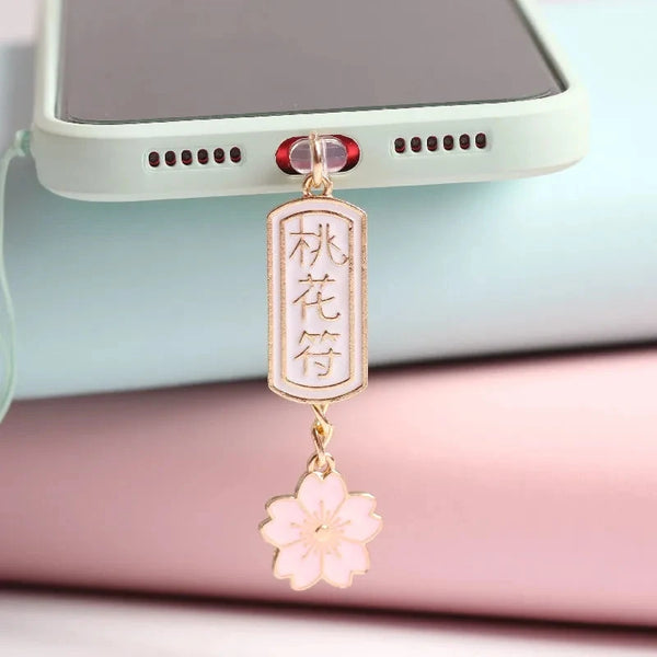 Kawaii Dust Plug Charm Peach Blossom Talismank Anti Dust Cap Cute Charging Port  For iPhone USB C Dust Protection Couple Pendant