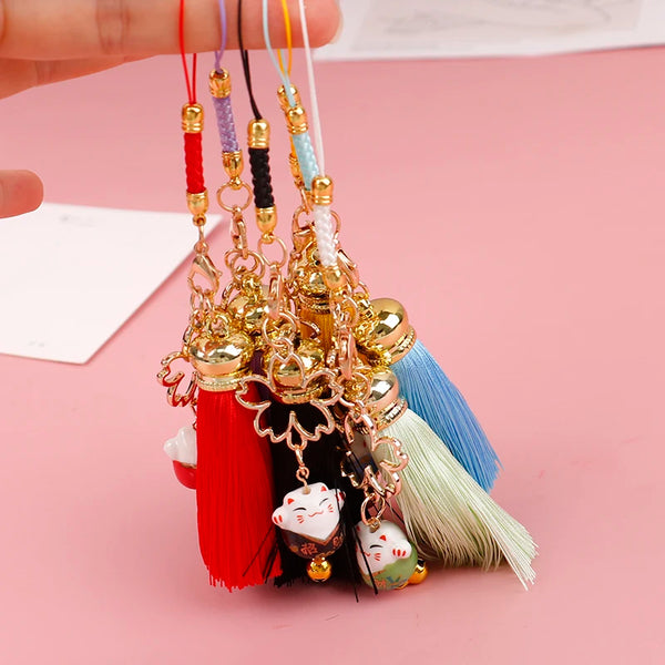 Beautiful Smart phone Strap Lanyards for iPhone Samsung Decor Cherry Flower Tassel Cat Bell Mobile Phone Strap Rope Phone Charm