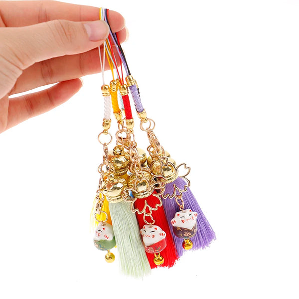 Beautiful Smart phone Strap Lanyards for iPhone Samsung Decor Cherry Flower Tassel Cat Bell Mobile Phone Strap Rope Phone Charm