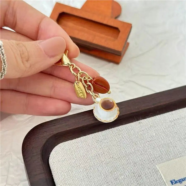 Unique Coffee Bean Phone Charm Strap Food Toy Keychain Purse Bag Pendant For iPhone 15 Lanyard