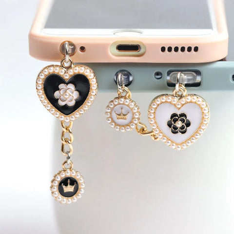 Pearl Love Dust Plug Charm Kawaii 3.5MM Jack Anti Dust Cap Type C Charge Port Plug For iPhone Dust Protection Stopper Pendant