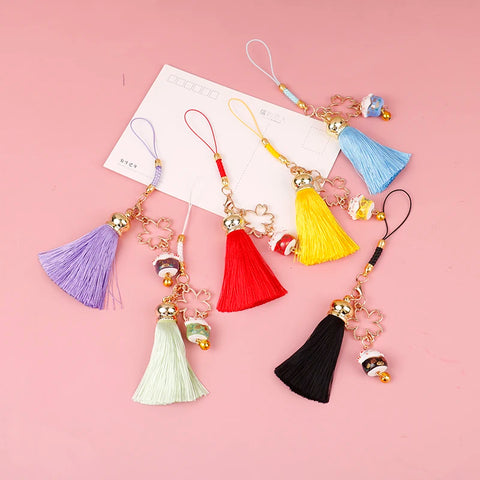 Beautiful Smart phone Strap Lanyards for iPhone Samsung Decor Cherry Flower Tassel Cat Bell Mobile Phone Strap Rope Phone Charm