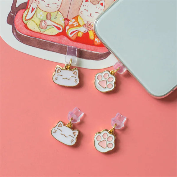 Cat Paw Dust Plug Charm Kawaii Cute Anti Dust Cap Charge Port Plug For iPhone 3.5MM Jack Phone Dust Protection Stopper Pendant