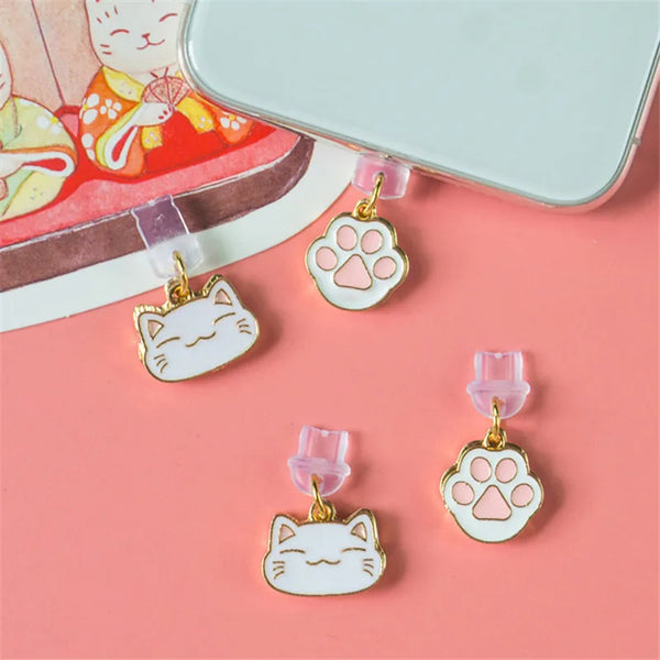 Cat Paw Dust Plug Charm Kawaii Cute Anti Dust Cap Charge Port Plug For iPhone 3.5MM Jack Phone Dust Protection Stopper Pendant