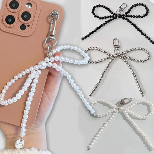 Korean Sweet Cute Bow Pearl Phone Pendant Chain Women Girl Y2K Heart Charm Strap Phone Accessories For iPhone Bag Keychain