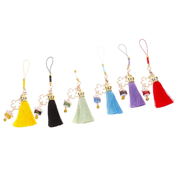 Beautiful Smart phone Strap Lanyards for iPhone Samsung Decor Cherry Flower Tassel Cat Bell Mobile Phone Strap Rope Phone Charm