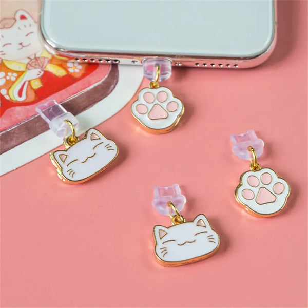 Cat Paw Dust Plug Charm Kawaii Cute Anti Dust Cap Charge Port Plug For iPhone 3.5MM Jack Phone Dust Protection Stopper Pendant