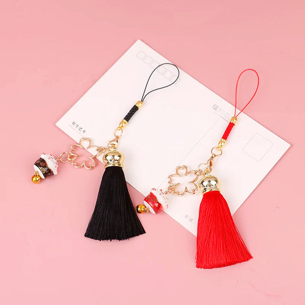 Beautiful Smart phone Strap Lanyards for iPhone Samsung Decor Cherry Flower Tassel Cat Bell Mobile Phone Strap Rope Phone Charm