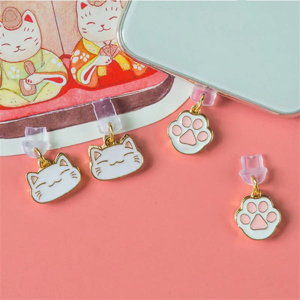 Cat Paw Dust Plug Charm Kawaii Cute Anti Dust Cap Charge Port Plug For iPhone 3.5MM Jack Phone Dust Protection Stopper Pendant